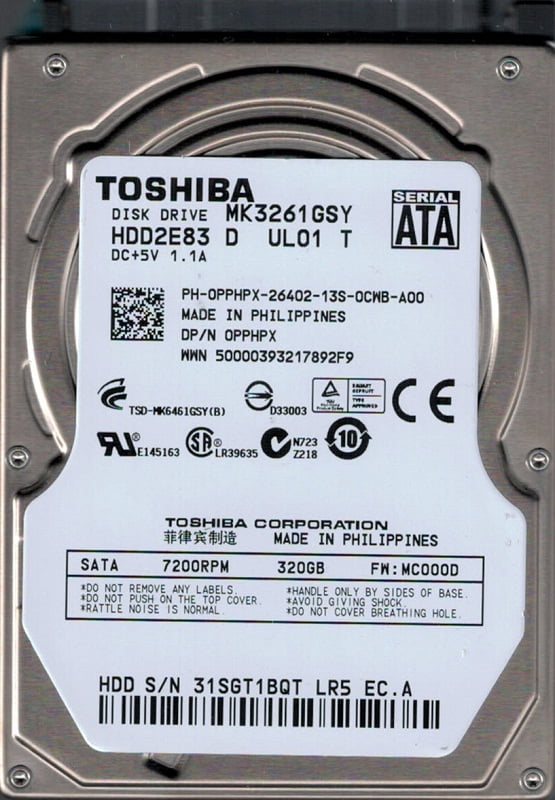 MK3261GSY HDD2E83 D UL01 T F/W: MC000D Toshiba 320GB