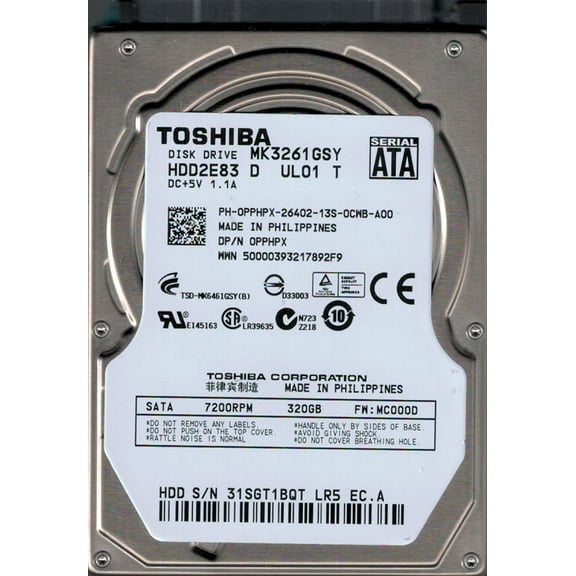 MK3261GSY HDD2E83 D UL01 T F/W: MC000D Toshiba 320GB