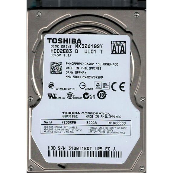 MK3261GSY HDD2E83 D UL01 T F/W: MC000D Toshiba 320GB