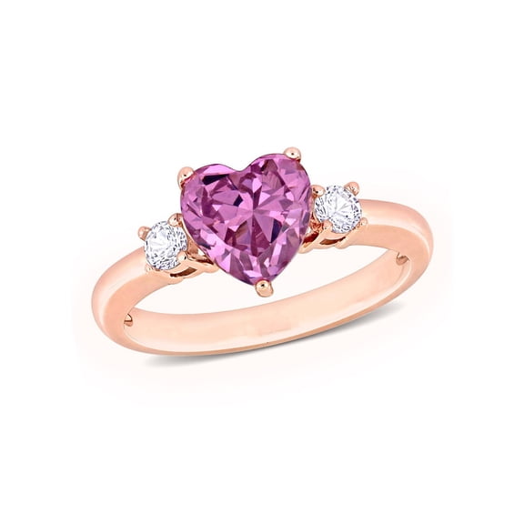 2.30 Carat (Ctw) Lab-Created Pink and White Sapphire Heart Ring in Rose Sterling Silver