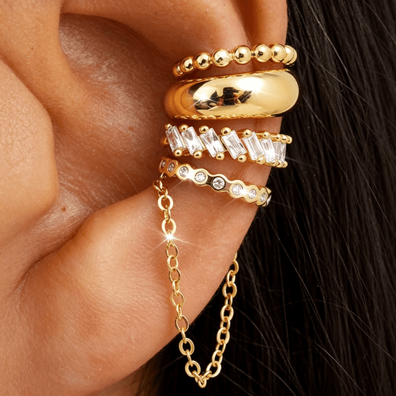 DESIGNICE 4Pcs Ear Cuffs Non-Piercing for Women Dainty 14K Gold Plated Clip on Cartilage Earrings Hypoallergenic Huggie Hoop Cuffs Fake Earings for Non Pierced Ears