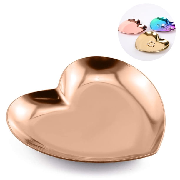 Bandeja en forma de corazón, Bandeja de acero inoxidable para joyas, Bandeja de acero inoxidable para joyas, Bandeja dorada para joyas, Bandeja de decoración principal Ormromra 2035310-3