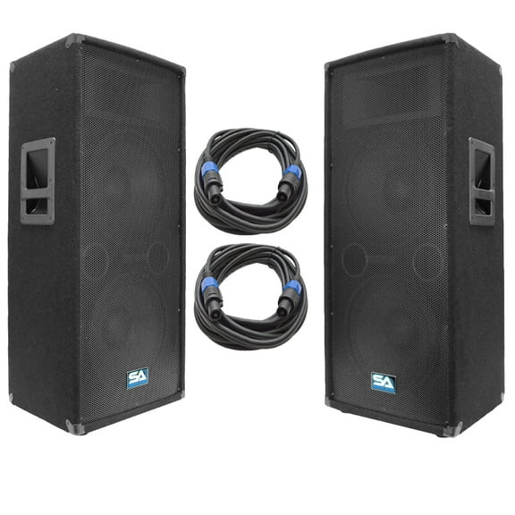 Seismic Audio Pair of Dual 12" PA Speakers and 25' Speaker Cables - PA/DJ Band PA Package - SA-122T-PKG21