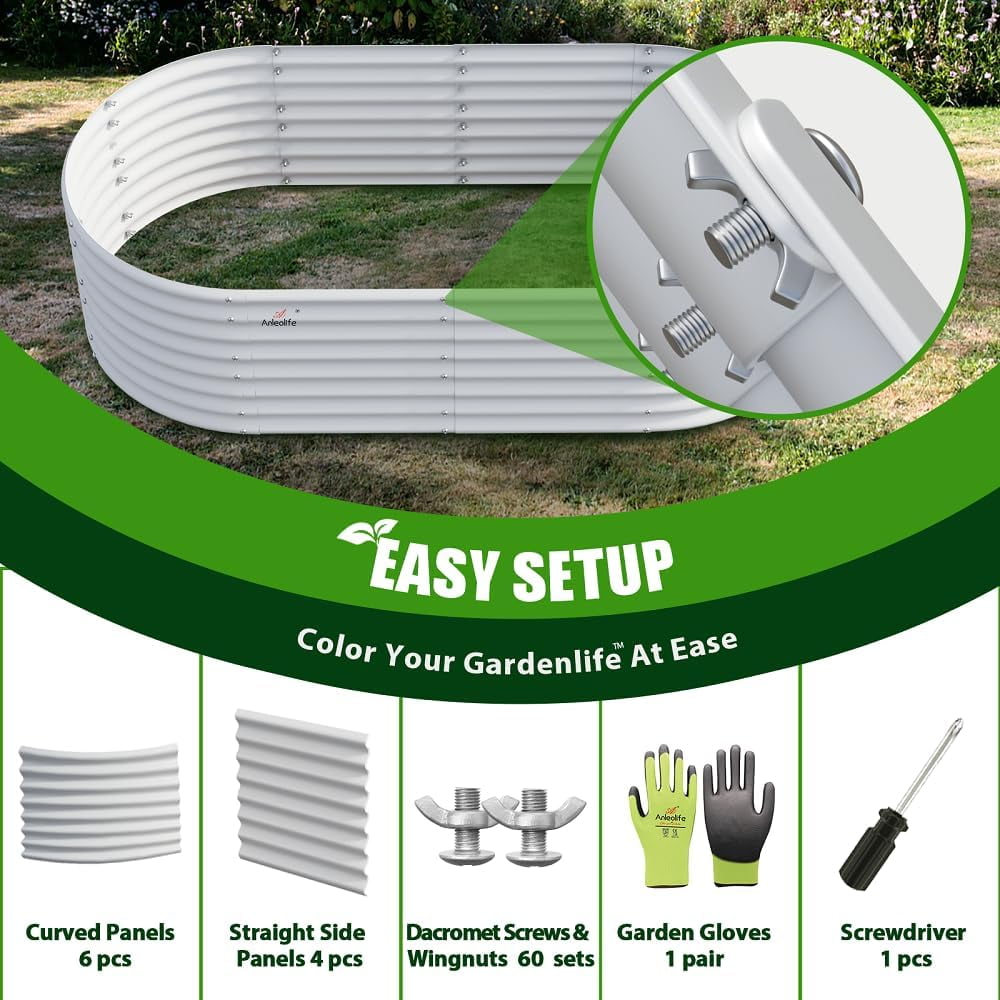 ANLEOLIFE 8 PACK8x4x2 ft Galvanized Raised Garden Bed Kit, Oval Metal Deep Root Planters Large Bottomless, 478 Gallon Capacity, Antique White