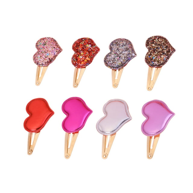 MasteelfCA 8 Pcs Pinces à Cheveux en Forme de Cœur Pinces Bobby Bang Cheveux Adorables Argent Rouge Violet Rose pour Chaque 2 Pcs