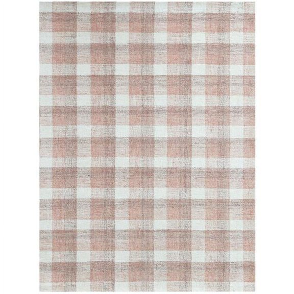 Luxee Designs Tartan Collection – 5×8 ft – Natural Hand-Tufted Wool – Classic Checkered Area Rug, Durable, Pet Friendly, Farmhouse Decor – Rose Gold