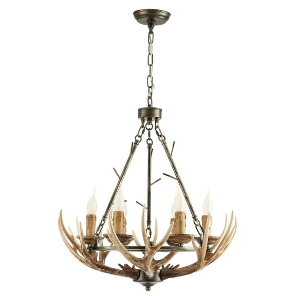 6 Head Rustic Antler Chandelier Farmhouse Hanging Ceiling Light Fixture Dimmable