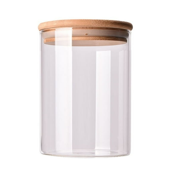Glass Storage Jar with Bamboo Lid, Kingtowag Clear Glass Jar Sealed Canister for Food Storage, Airtight Container for Tea and Coffee - #C