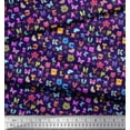 thumbnail image 3 of Soimoi Blue Cotton Cambric Fabric Insect,Sun & Cartoon Alphabets Text Print Fabric by The Yard 42 Inch Wide, 3 of 3