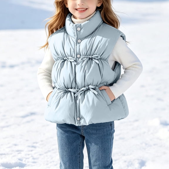 Baby Toddler Puffer Jacket Hooded Kids Girls Lightweight Puffy Vest Stand Collar Full Zip Winter Jackets Boys Sleeveless Padded Warm Cold Weather Coats with Pockets, Age 1-7 Years