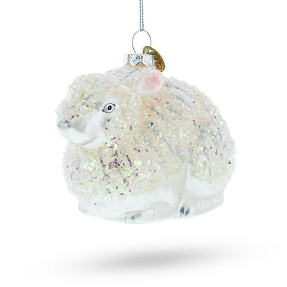 White Sparkling Bunny Glass Christmas Ornament