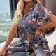 thumbnail image 3 of Conjunto de pijamas con estampado Floral para mujer, ropa de dormir de satén con botones, pantalones de manga corta, ropa de estar por casa, 3 of 4