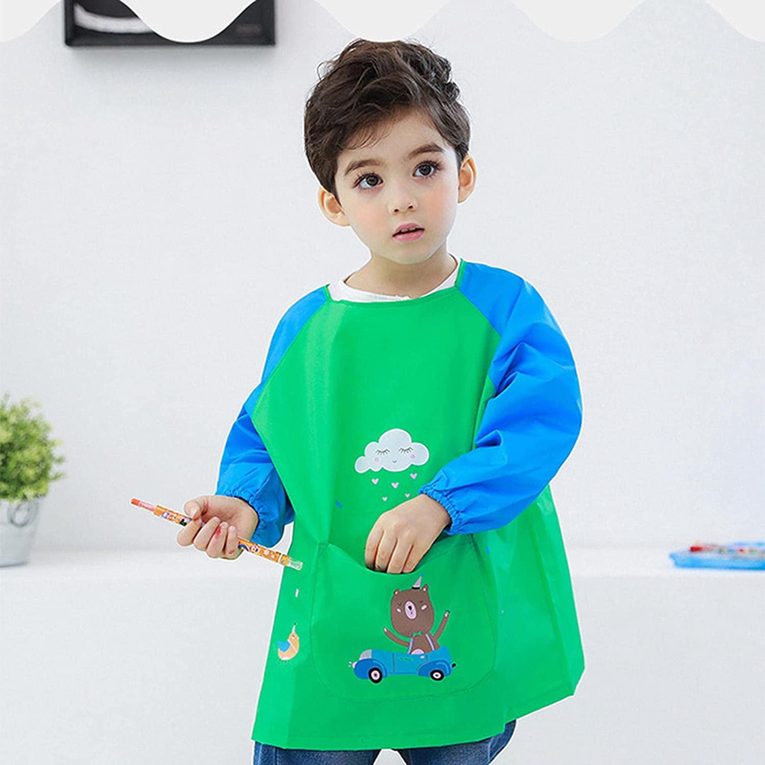 Tablier De Peinture Manches Longues Pour Enfant - Imperméable, Avec Poche, Pour Activités Artistiques Et Jeux D'eau - 6