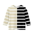 thumbnail image 4 of CCRFTGI Girls Tops Size 10-12 3/4 Sleeve Shirt Fall Cute Shirts Size 10-12 Kids Crew Neck Ribbed Knit Tshirt Trendy Basic Tween Girls Striped Clothes Beige 10-12 Years, 4 of 4