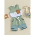 thumbnail image 4 of Musuos 2Pcs Baby Boy Summer Outfits 6 12 18 24M 3Y Sleeveless Contrast Color Pocket Tank Tops + Shorts Set Toddler Clothes, 4 of 10