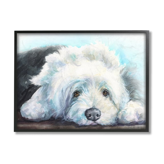 Stupell Industries Fluffy Old English Sheepdog Puppy Resting Black Framed, 16 x 20, Design by George Dyachenko