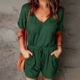 thumbnail image 2 of FAIWAD Womens Elastic Short Rompers V Neck Short Sleeve with Pockets Comfy Jumpsuit with Drawstring (Small, Green), 2 of 7