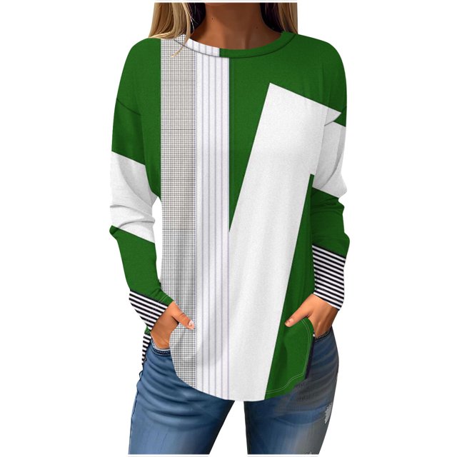FAIWAD FAIWAD Women's Spring Tunic Tops Long Sleeve Round Neck Geometric Print Lightweight Tops