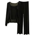 thumbnail image 5 of Xunmmm Women's 3 Piece Pajama Set Long Sleeve Cardigan Sleeveless Top and Wide Leg Pants Loungewear Casual Loose Fit Sleepwear Home Clothing, 5 of 5