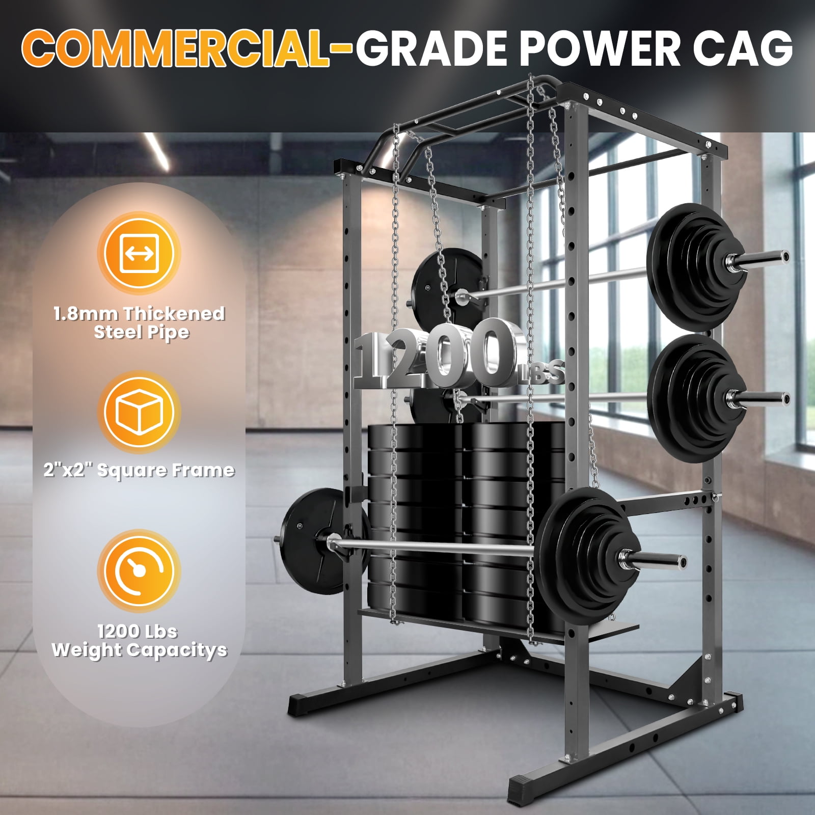 Squat Rack Power Cage , 45.6"×44.3"×81.5", 1200lbs Multi - Function Home Gym Squat Rack for Home Gym, All-in-One Squat Rack for Home Gym, Black