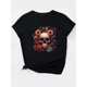 thumbnail image 2 of Floral & Skull Print Casual T-Shirt, Short Sleeves Round Neck Stretchy Sports Tee, Halloween Women's Tops, 2 of 7