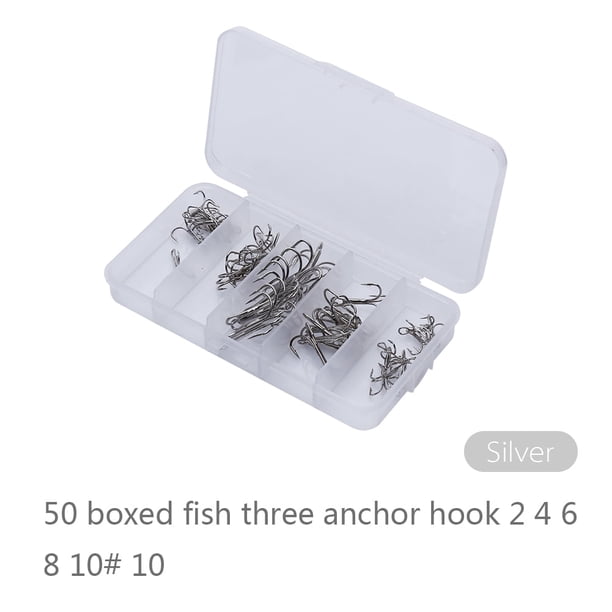 Anzuelos triples, 50 piezas/caja, anzuelos de pesca afilados, anzuelos triples afilados, aparejos de pesca de alto rendimiento