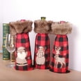 thumbnail image 2 of Cheers.US 3Pcs/Set Christmas Buffalo Plaid Wine Bottle Cover Decorative Wine Bottle Sweater with Faux Fur Collar Holder Bags for Xmas Party Decoration, 2 of 7