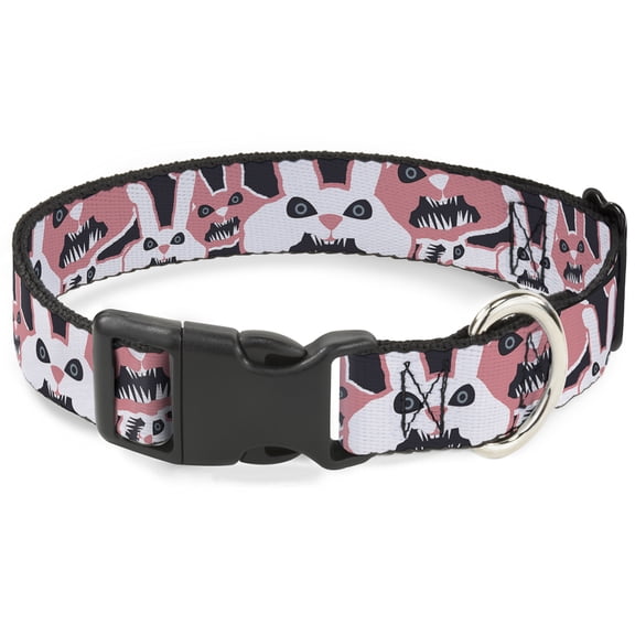 Buckle-Down Pet Collar, Dog Collar Plastic Buckle, Angry Bunnies Gray Pinks, 7 to 8.5 Inches 0.5 Inch Wide