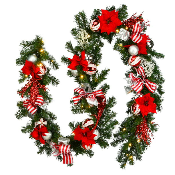 9 Pre Lit Battery Operated Artificial, Garland With Lights Outdoor Battery Operated Fan