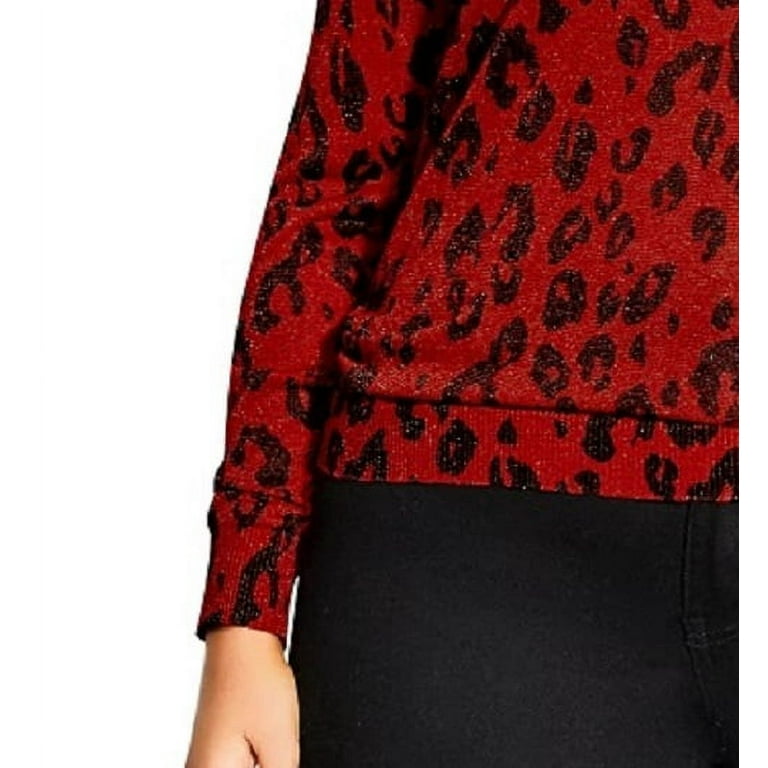 City Chic Women s Trendy Plus Size Leopard Print Sweater Bright Red Size 18W Walmart