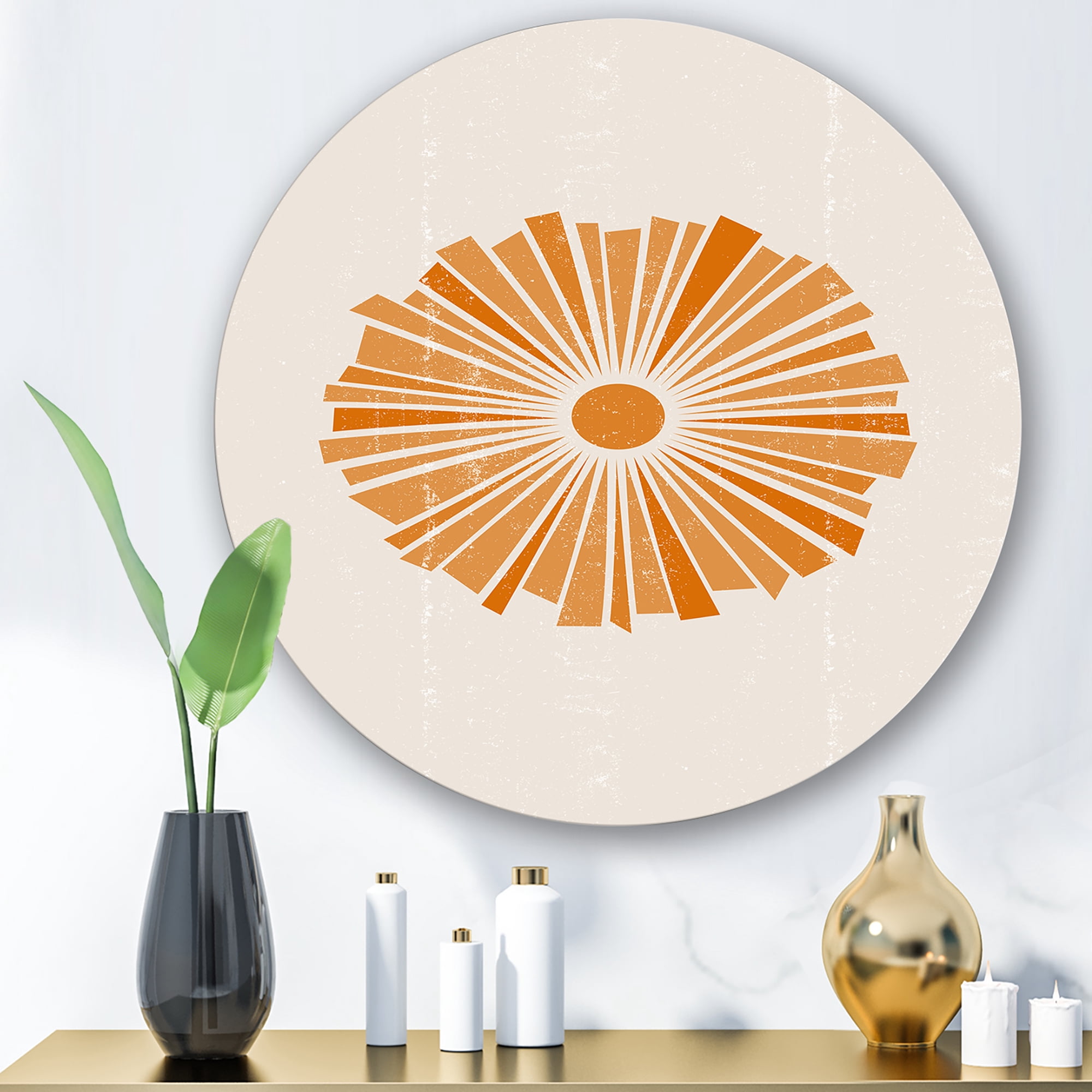Designart 'Orange Radiant Sun I' Modern Circle Metal Wall Art 23x23 - Disc of 23
