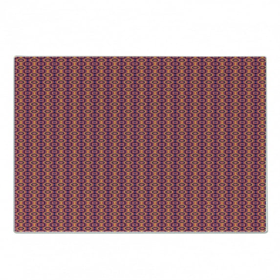 Abstract Cutting Board, Print of Retro Geometric in Colorful Tones with Symmetric Squares and Ovals, Decorative Tempered Glass Cutting and Serving Board, in 3 Sizes, by Ambesonne