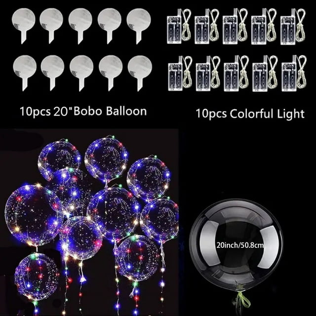 LED Balloons 10pcs Light Up Balloons 20 Inches Clear Helium Bobo Balloons, Glow Bubble Balloons With String Lights For Halloween And Christmas