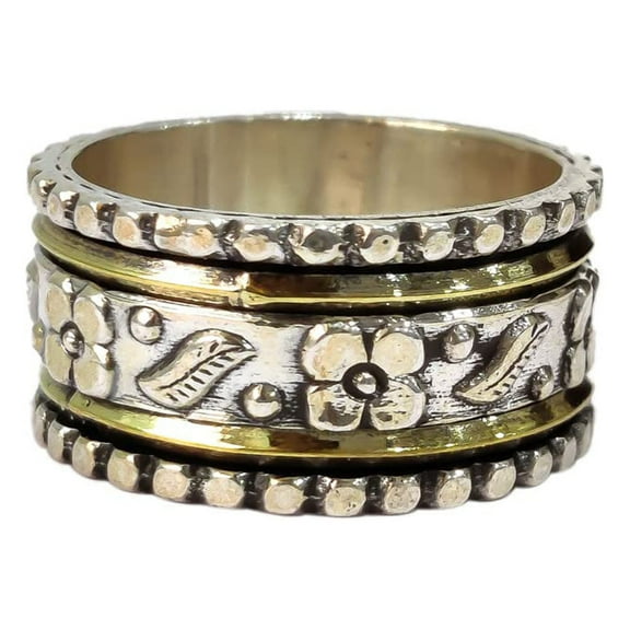 Art Spinner Band, Meditation Ring, 925 Sterling Silver Ring, Spinning Thumb Ring, Two Tone Ring, Fidget Ring, Handmade Jewelry, Christmas Oxidized, Womans Band Ring, Anxiety Ring, Mans Band Gifts