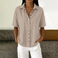 thumbnail image 3 of Stamzod Button Down Shirts for Women Short Sleeve Summer Tops Cotton Linen Dressy Casual Work Blouse with Pocket Khaki XL, 3 of 7