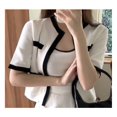 thumbnail image 4 of Conjunto de camiseta sin mangas de punto de dos piezas para mujer Conjunto de top casual elegante con bloques de color de manga corta con frente abierto, 4 of 8
