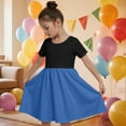 thumbnail image 2 of Girls Short Sleeve Dress Summer Kids Toddler Skater Twirl A Line Solid Color T-Shirt Dress for School Casual 3-12 Y Pleated Skater Twirl Dress with Pockets Cotton Cute Midi Casual Sundress Elegant, 2 of 5