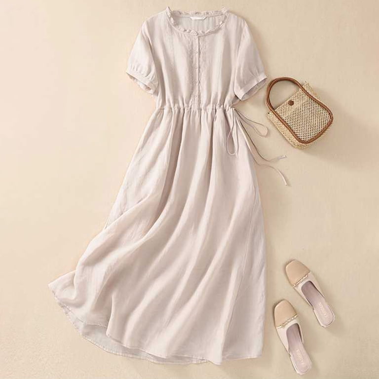 linen vintage dresses Elegant Boho Collared Dress around 220g/gram MARY 18 | VINTAGE LINEN