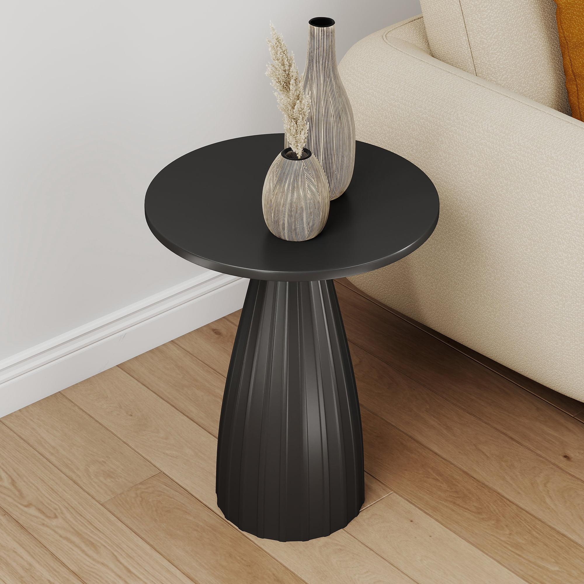 Oubayajia Round Side Table, Small Couch End Table Drink Table, Metal, Black