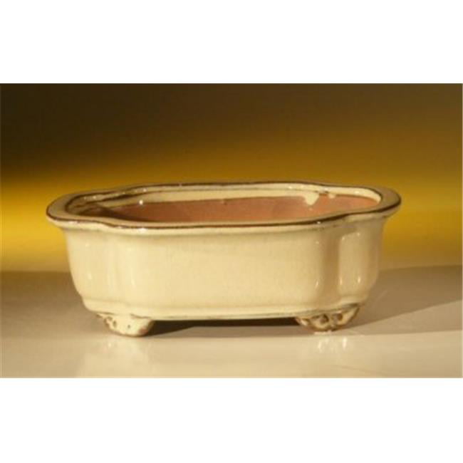 Bonsai Pot Ceramic Olive Glaze Rectangular Round Corners Footed 10 x 8 x 3.125 