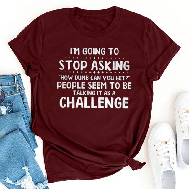 RXIRUCGD Hauts d'Été pour Femmes Mode d'Été Ample Col Rond Imprimé Lettre Manches Courtes T-Shirt Rouge Chemises pour Femmes
