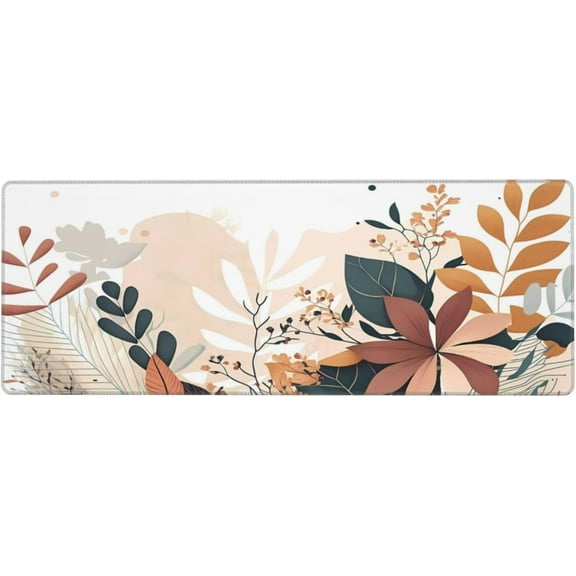 Boho Flower Mouse Pad Large Extended Desk Mousepad Mat XL Non-Slip 31.5 X 11.8 in Long Keyboard Pads Base Stitched Edge for Home Gaming Office Work