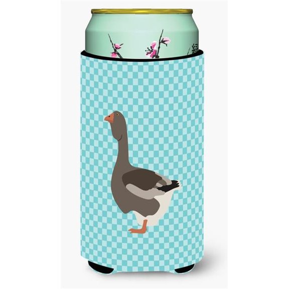 Toulouse Goose Blue Check Tall Boy Beverage Insulator Hugger