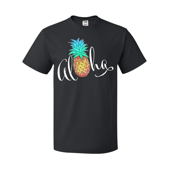 Inktastic Aloha- in cursive with pineapple rainbow colors T-Shirt