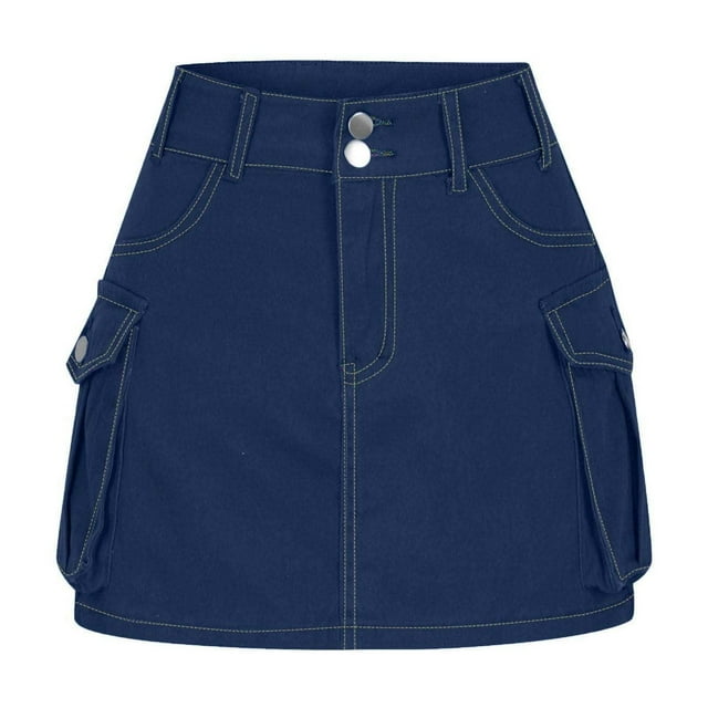 Women's High Waist Cargo Short Skirt, Button and Zip Front Closure with Irregular Pockets, Lightweight Polyester Casual Skirt for Summer and All Season Wear