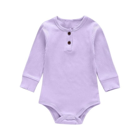 

Infant Baby Boys and Girls Autumn and Winter Long Sleeve One-piece Suit Solid Color Round Neck Triangle Crawling Suit