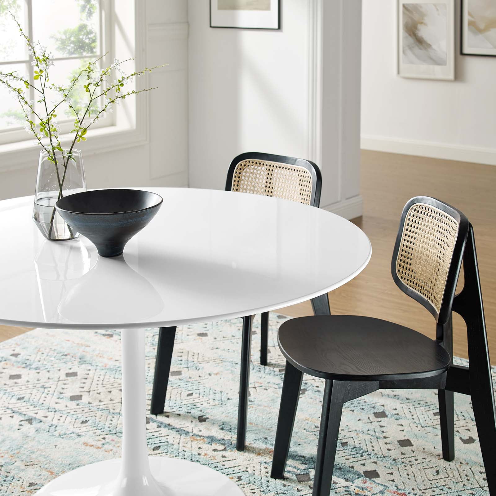 Modway Lippa 47" Round Modern Wood Top Dining Table in White
