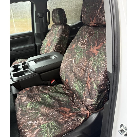 C2015 2020-2025 Chevy Silverado Front Buckets, Adjustable Headrest, Manual or Electric Seats. Mixed Pine Camo Endura