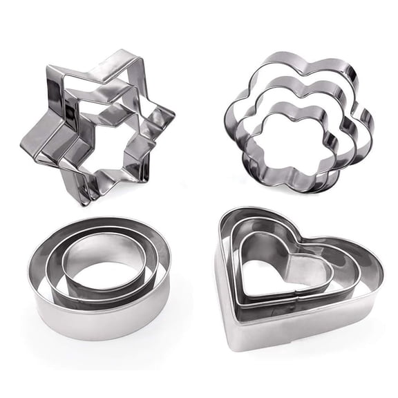 Stainless Steel Cookie Cutters Set, 12Pcs Heart Flower Round Star Shapes DIY Baking Molds