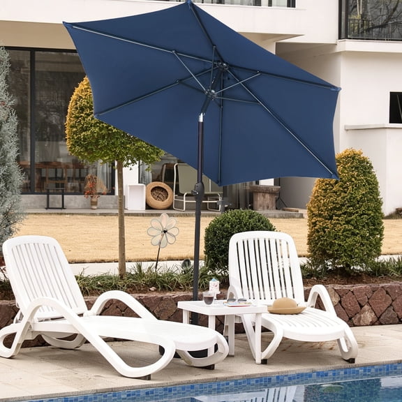 Autlaycil 7.5 FT Patio Umbrella, Push Button Tilt Market Umbrella, Crank and Sturdy Ribs for Garden, Deck, Backyard, Pool, Navy Blue